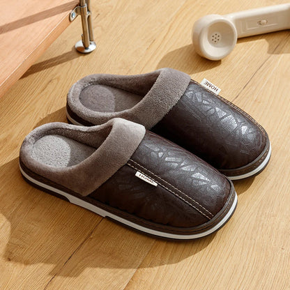 The Lampeter Men's Warm Fur Lined Leather Mule House Shoes