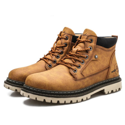 Men’s Lace-Up Ankle Boots with Rugged Outsole and Padded Collar