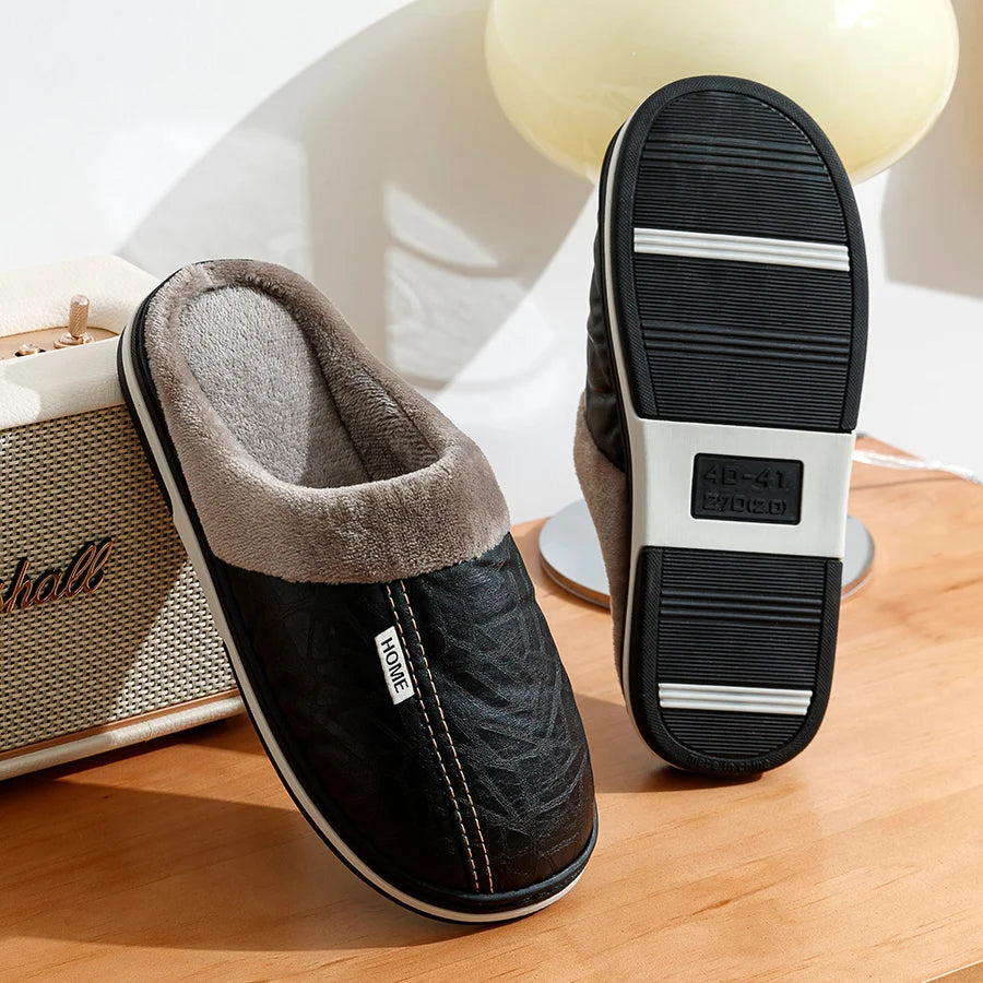 The Lampeter Men's Warm Fur Lined Leather Mule House Shoes