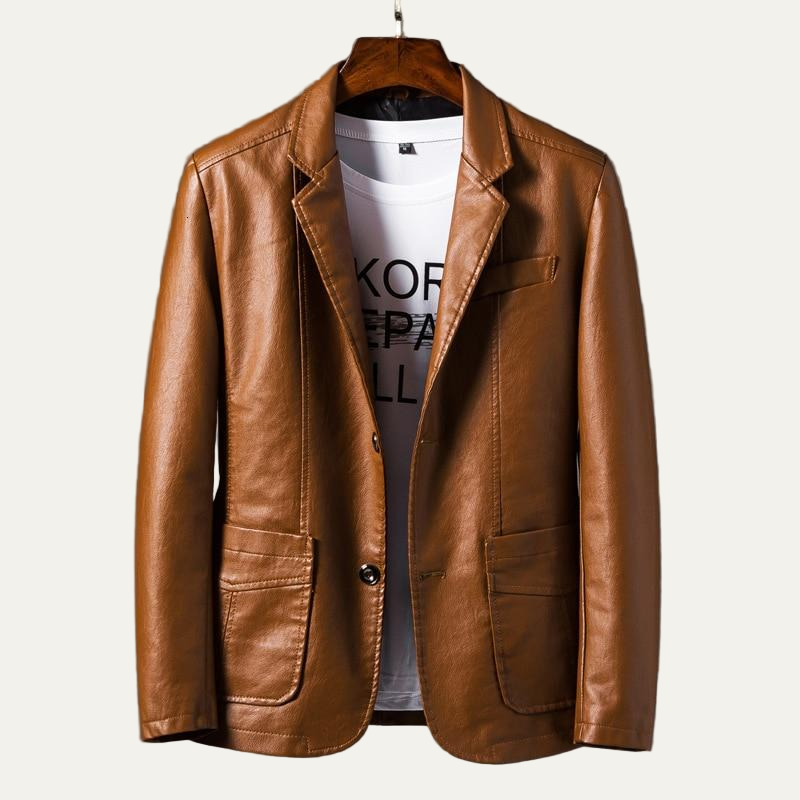 Men’s Smooth Leather Casual Blazer
