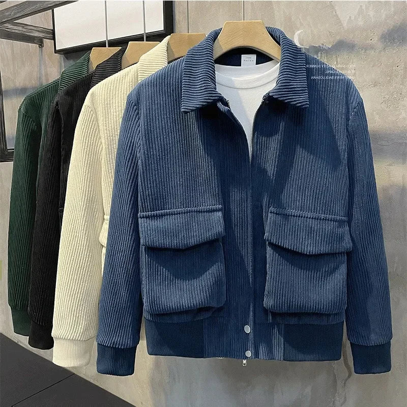 Men’s Corduroy Bomber Jacket with Patch Pockets