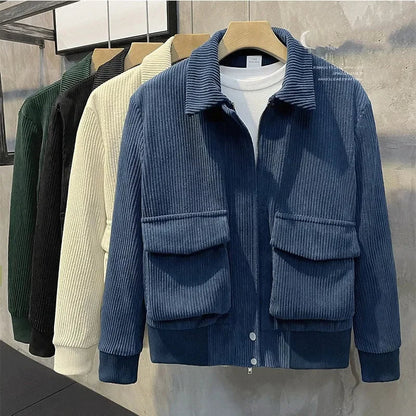 Men’s Corduroy Bomber Jacket with Patch Pockets