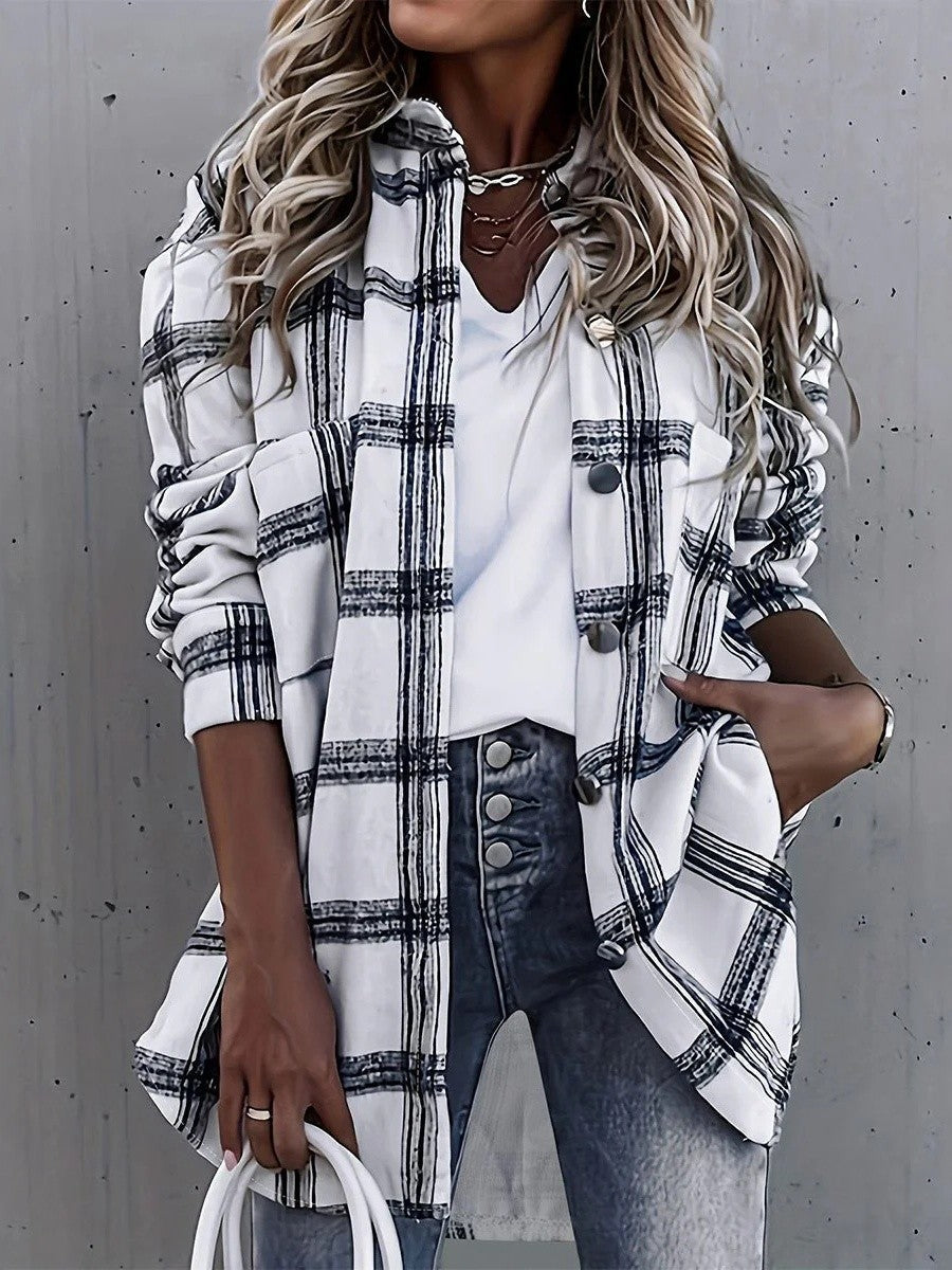 Comfortable Ladies Large Checked Flannel Jacket - BritishElegance