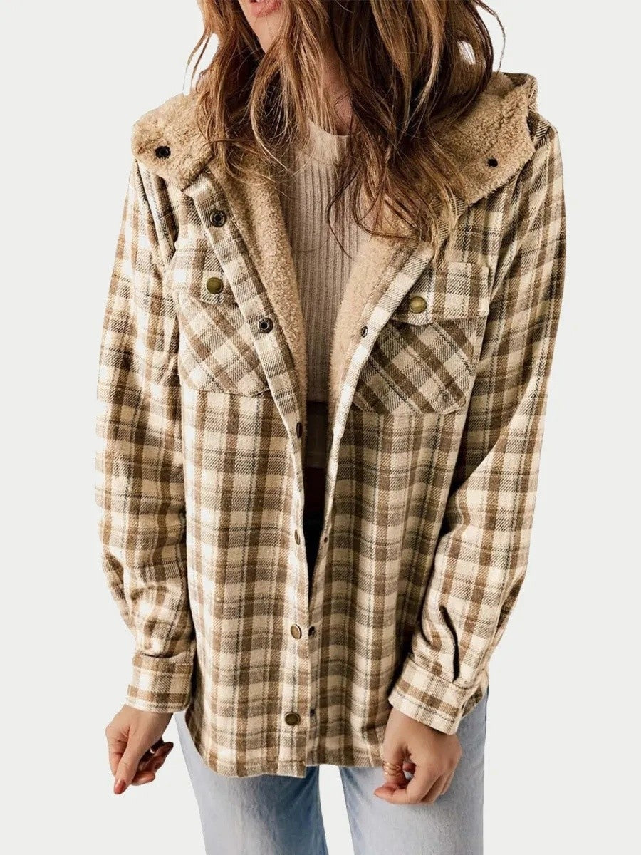 Cozy Women's Hooded Plaid Flannel Shirt Jacket - BritishElegance