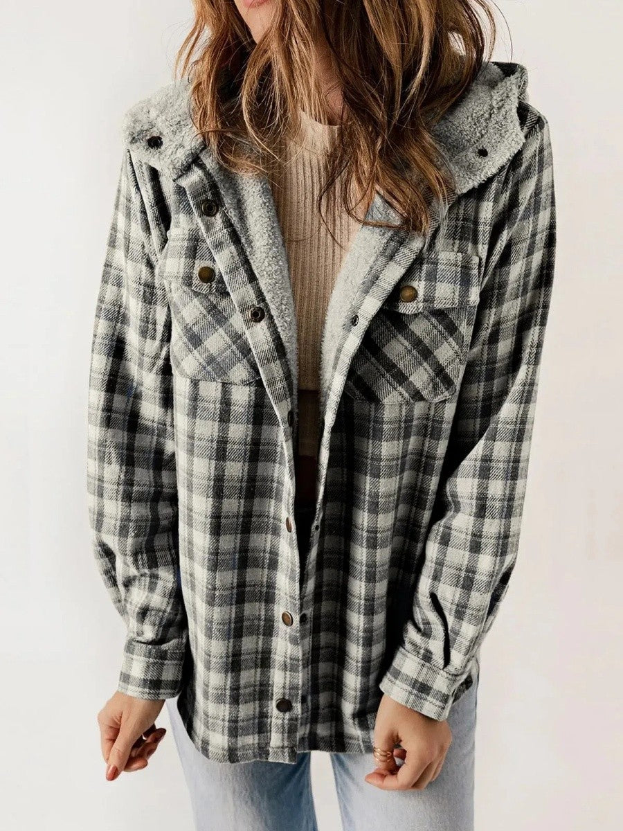 Cozy Women's Hooded Plaid Flannel Shirt Jacket