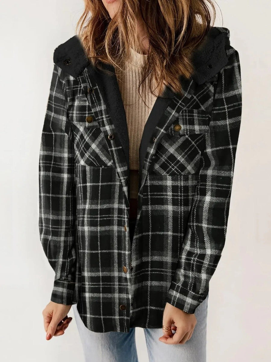 Cozy Women's Hooded Plaid Flannel Shirt Jacket