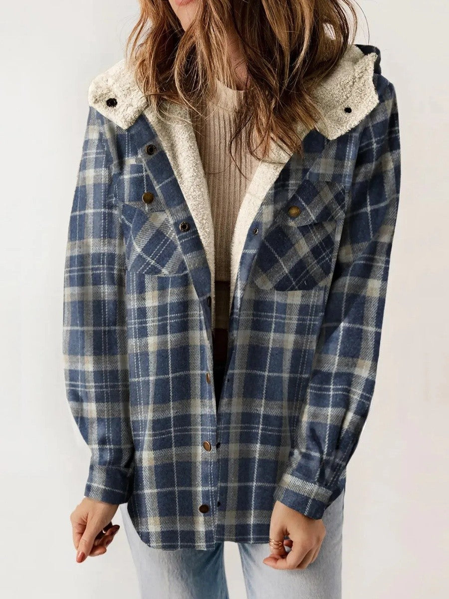 Cozy Women's Hooded Plaid Flannel Shirt Jacket