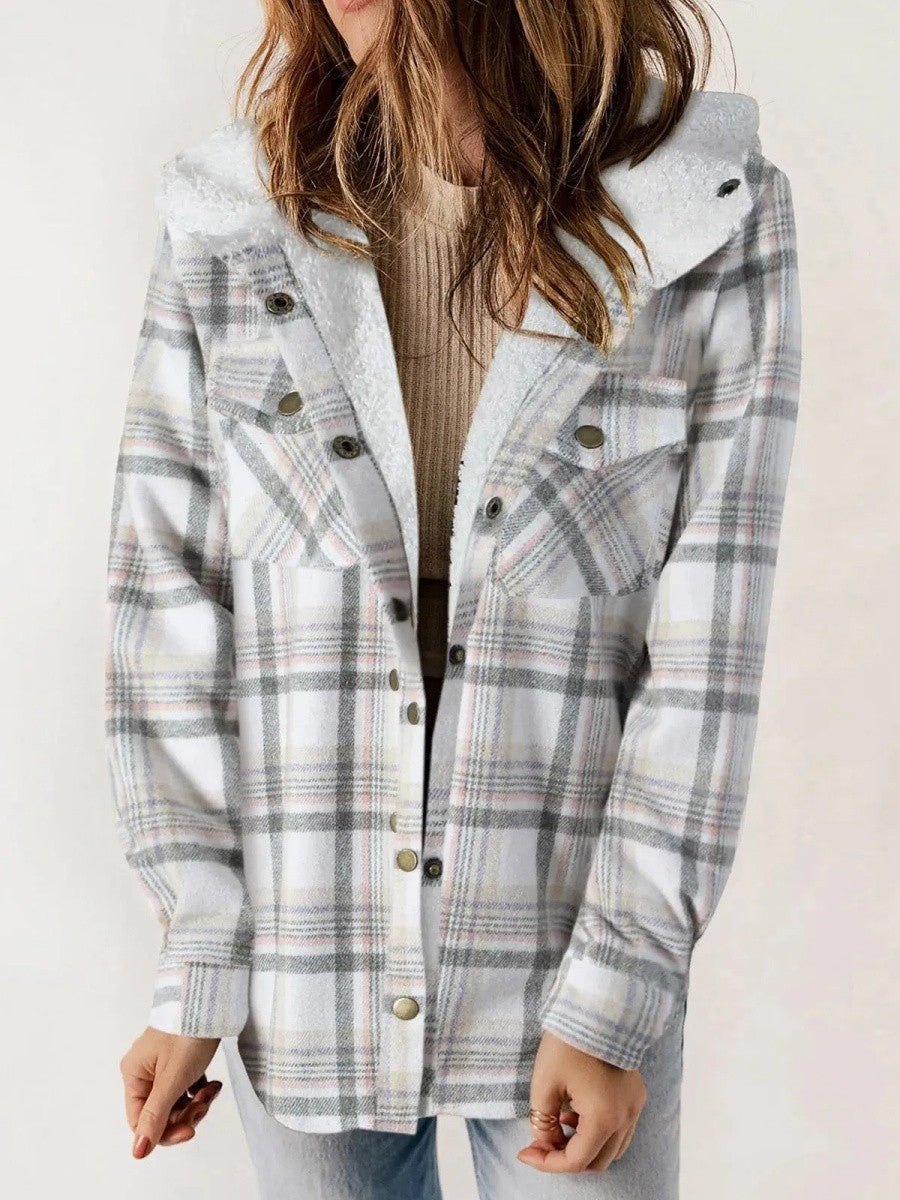 Cozy Women's Hooded Plaid Flannel Shirt Jacket