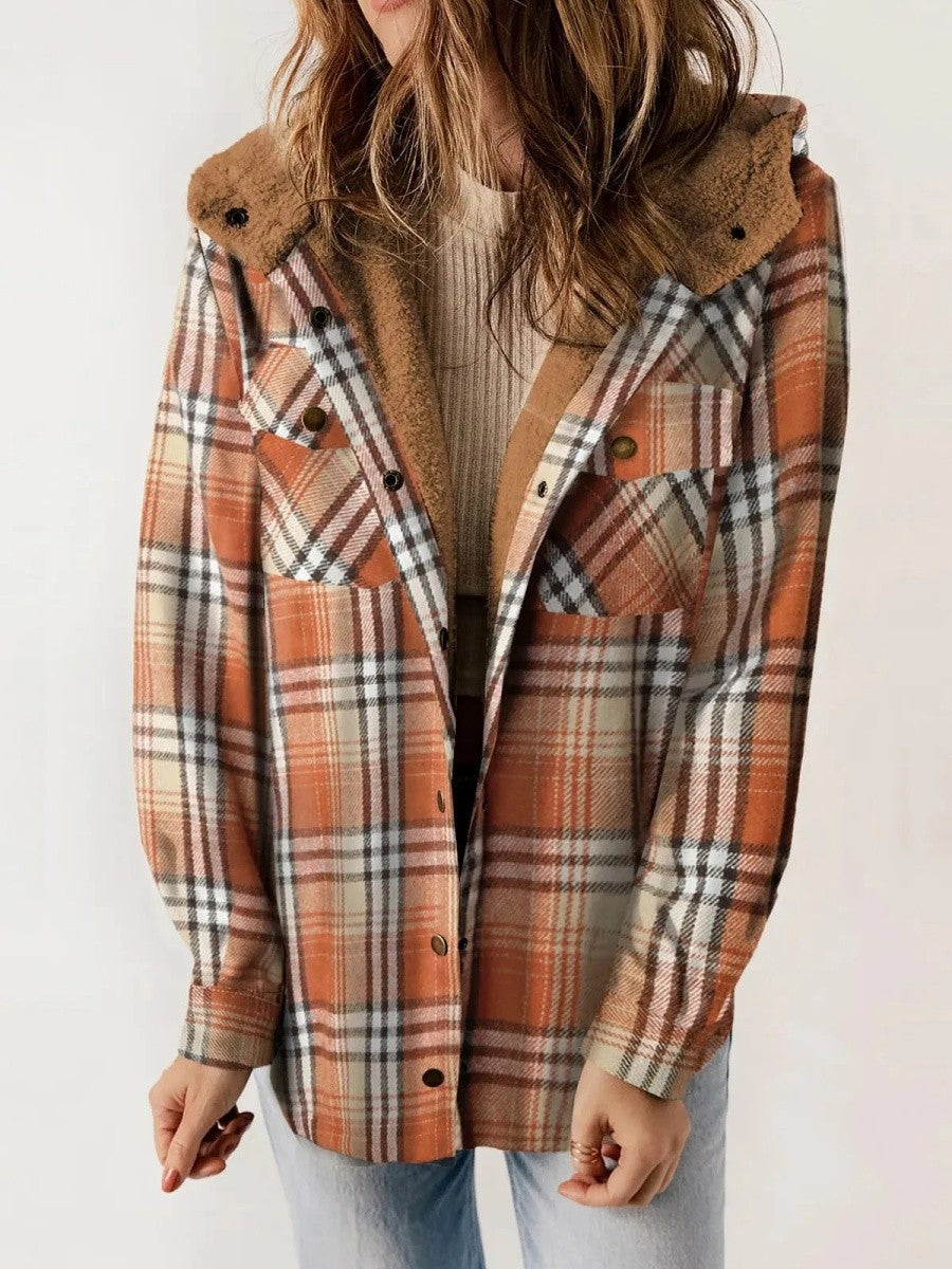 Cozy Women's Hooded Plaid Flannel Shirt Jacket