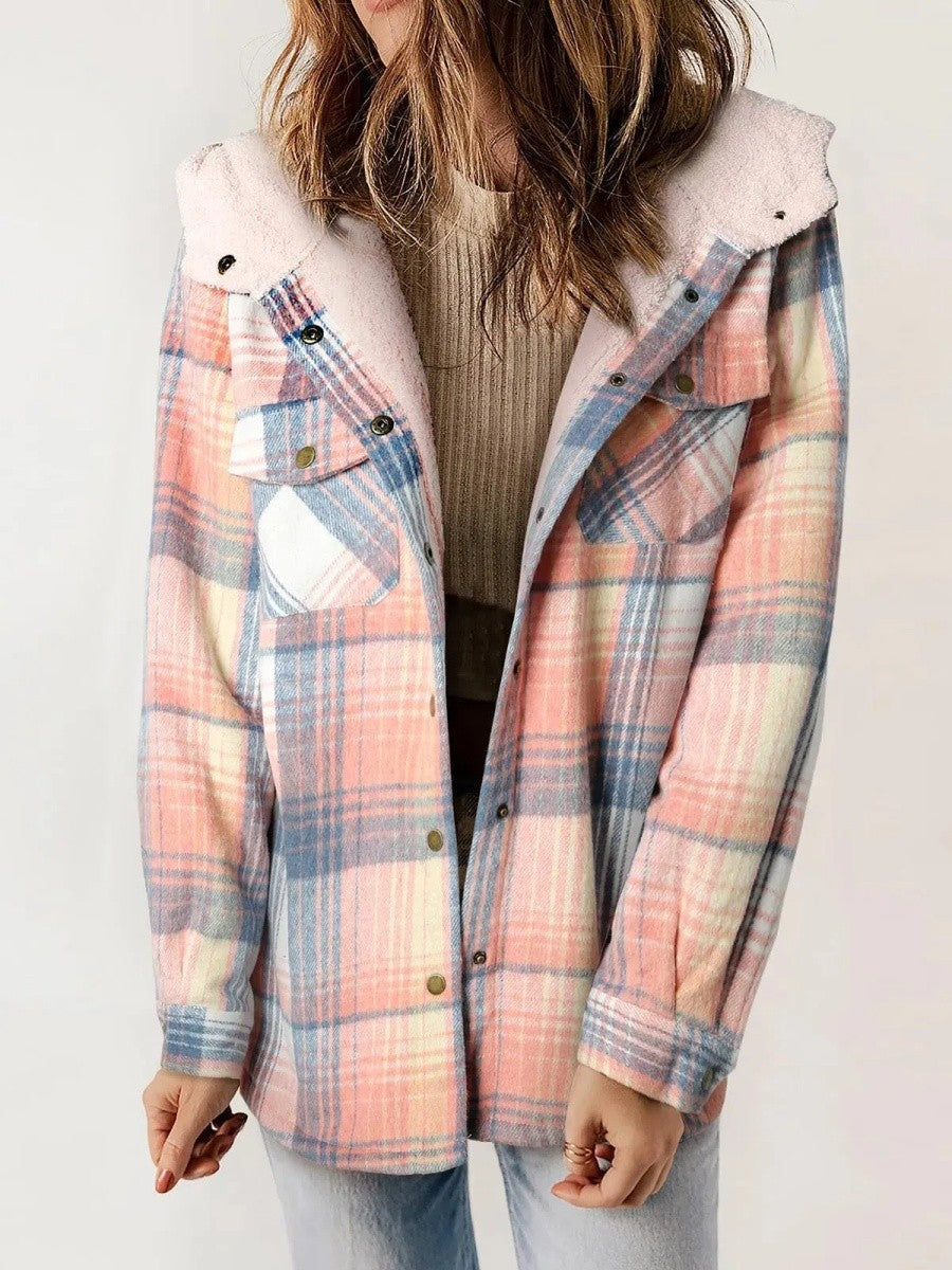 Cozy Women's Hooded Plaid Flannel Shirt Jacket