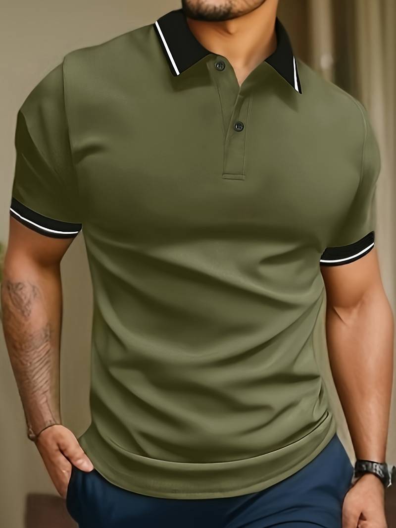 Stylish Caleb color-blocked shirt, short-sleeved with buttons and lapels