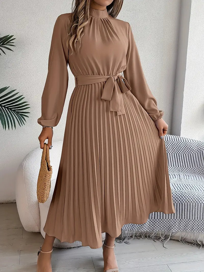 Ladies' Elegant A-Line Knee Length Dress with Waist Belt
