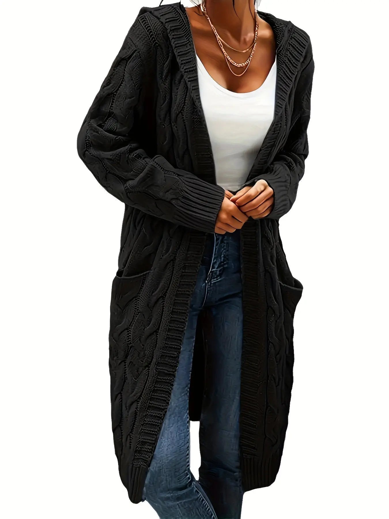 Women’s Open Front Cardigan – Soft Knit Winter Sweater with Pockets