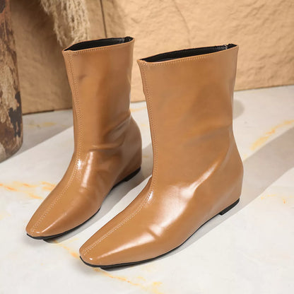 Classic Low Heel Leather Ankle Boots