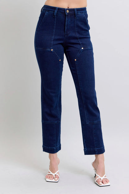 Classic Straight Leg Jeans with Embroidered Knees - BritishElegance
