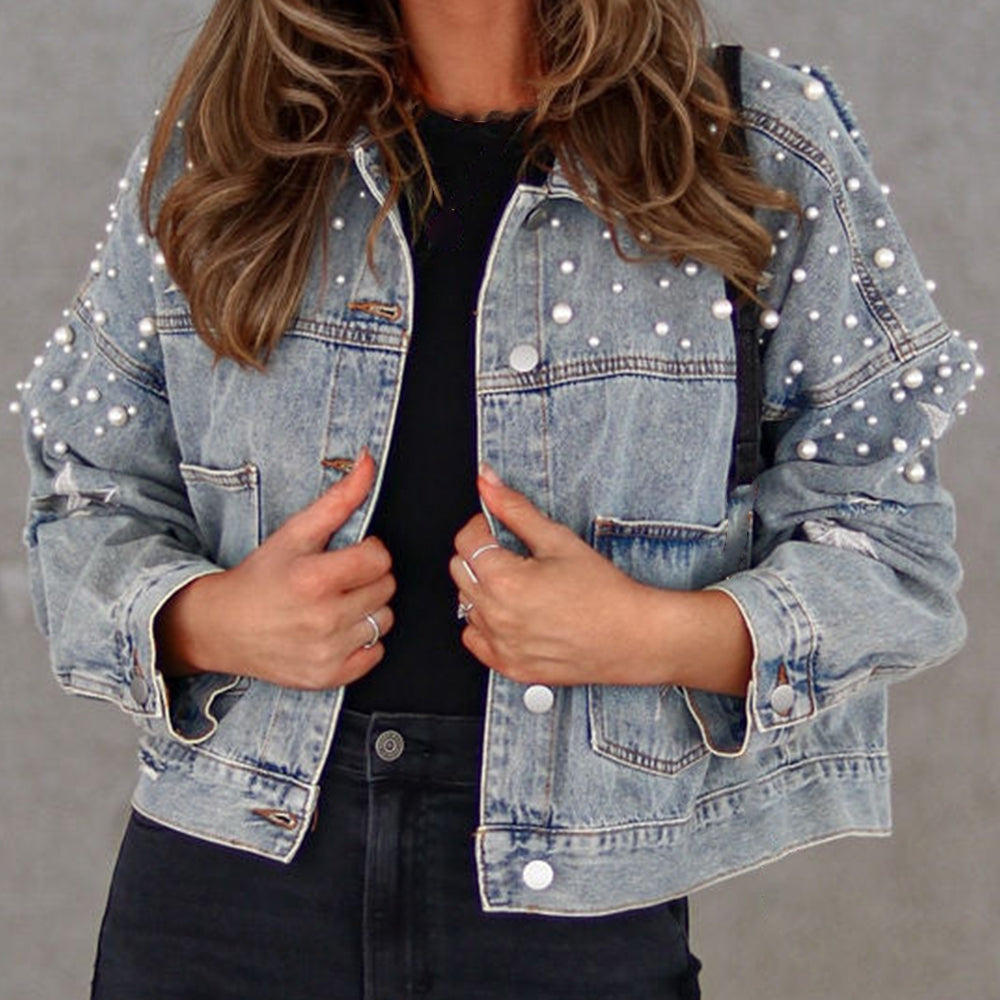Embroidered Button Denim Jacket - BritishElegance