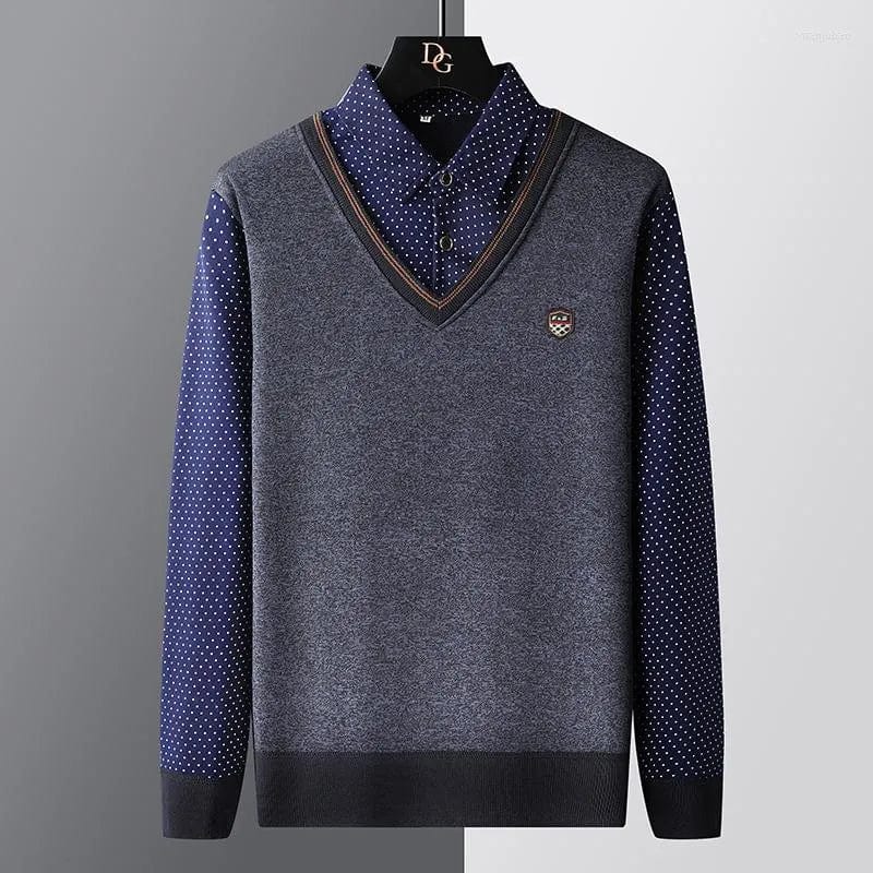 Warm Classic Fit Polo Sweater for Men
