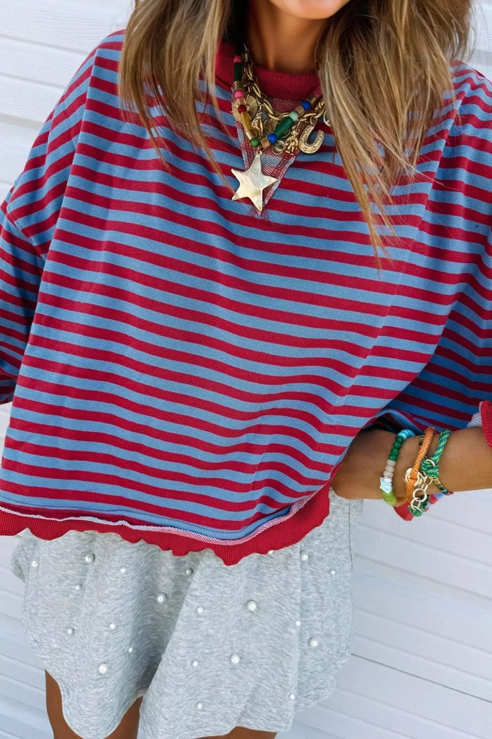 Relaxed Fit Striped Crew Neck Sweatshirt - BritishElegance