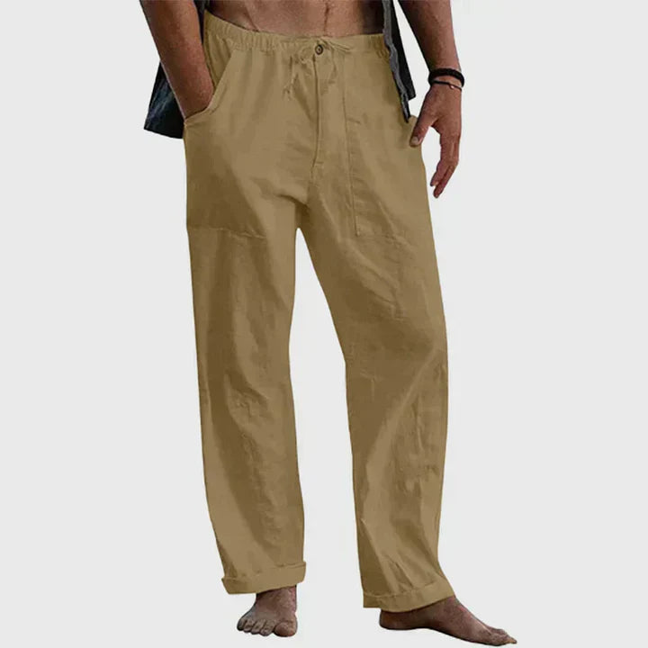 Drawstring linen casual trousers