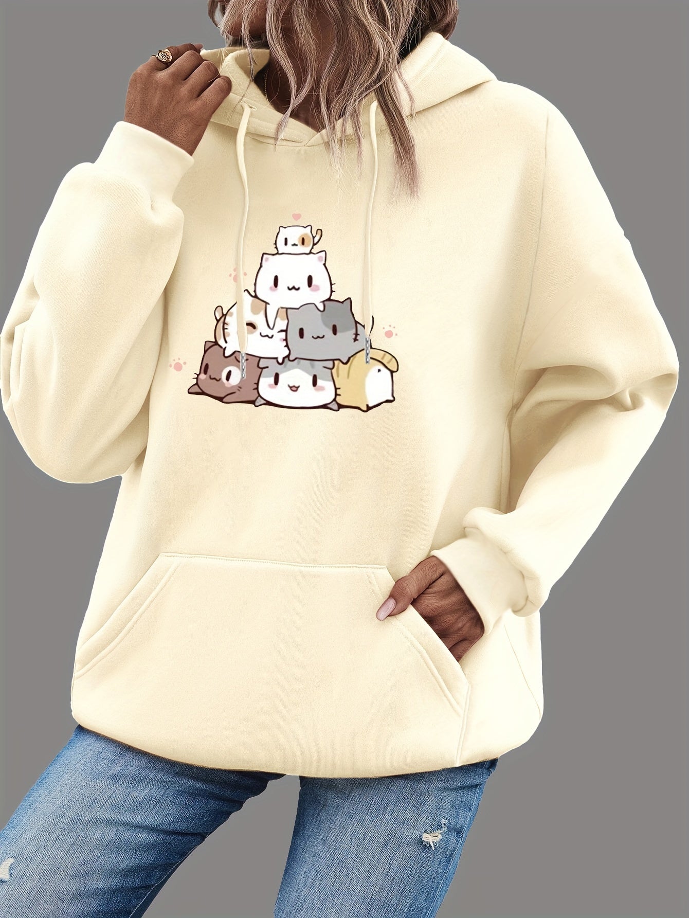 Warm Women's Cute Cat Hoodie Sweatshirt