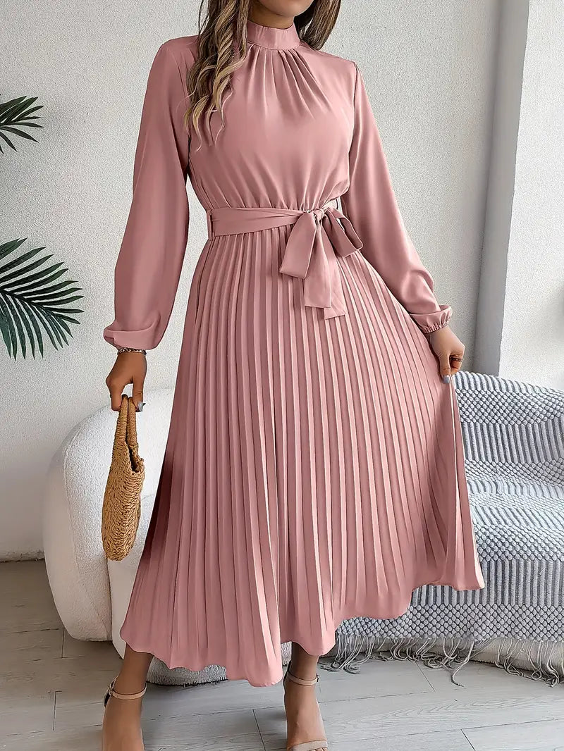 Ladies' Elegant A-Line Knee Length Dress with Waist Belt