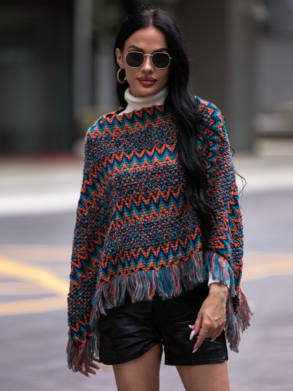 Fashionable Tassel Edge Boatneck Cape - BritishElegance