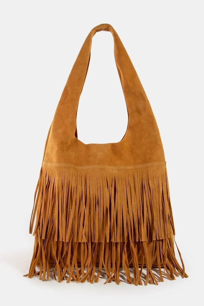 Chic Fringed Suede Shoulder Bag - BritishElegance