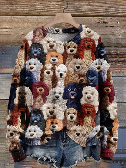 Cozy Colourful Dog Pattern Women's Winter Sweater
