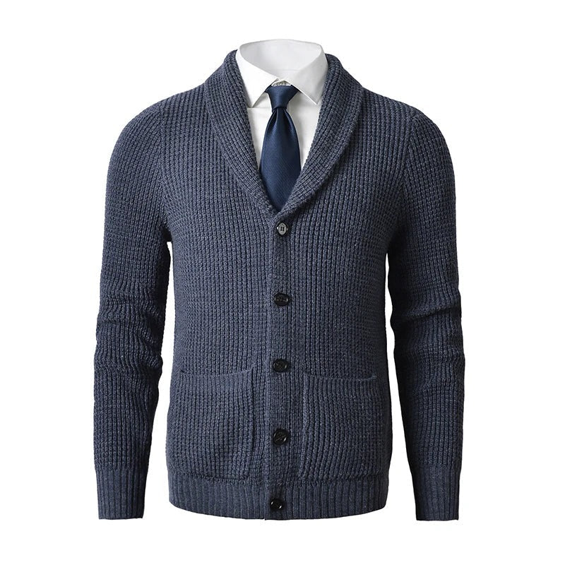 Men’s Shawl Collar Ribbed Cardigan Sweater