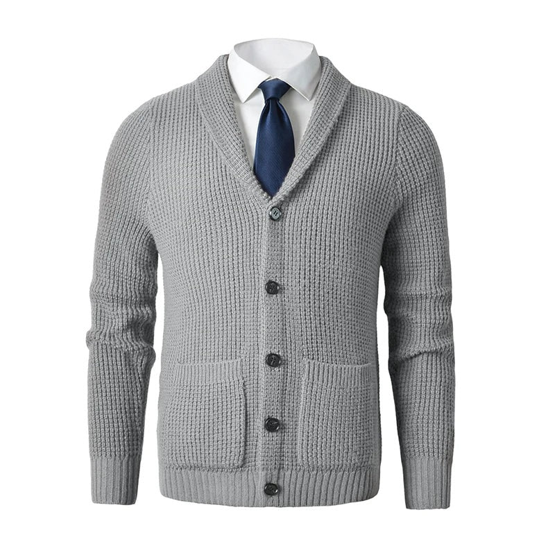 Men’s Shawl Collar Ribbed Cardigan Sweater
