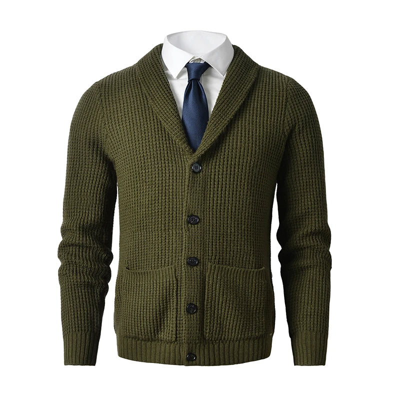 Men’s Shawl Collar Ribbed Cardigan Sweater