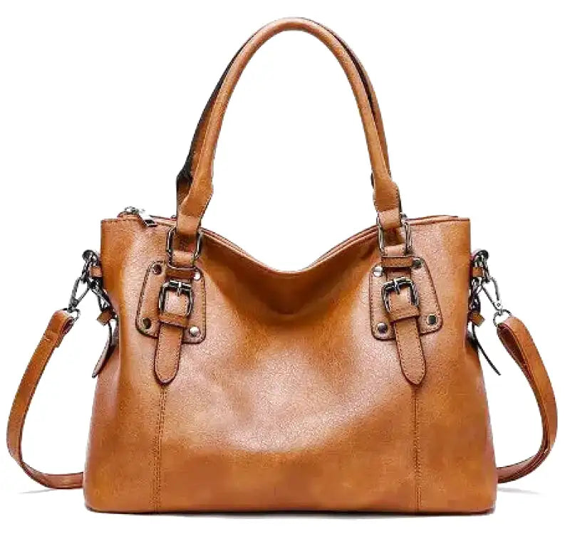 ERATO - Large capacity vintage soft leather hand bag with shoulder strap