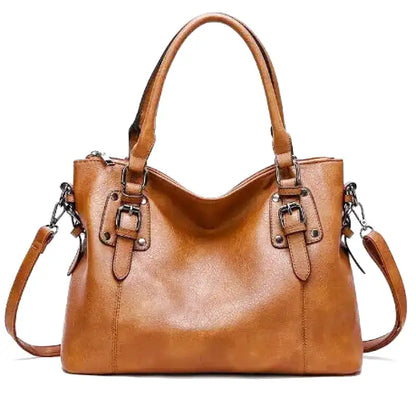 ERATO - Large capacity vintage soft leather hand bag with shoulder strap
