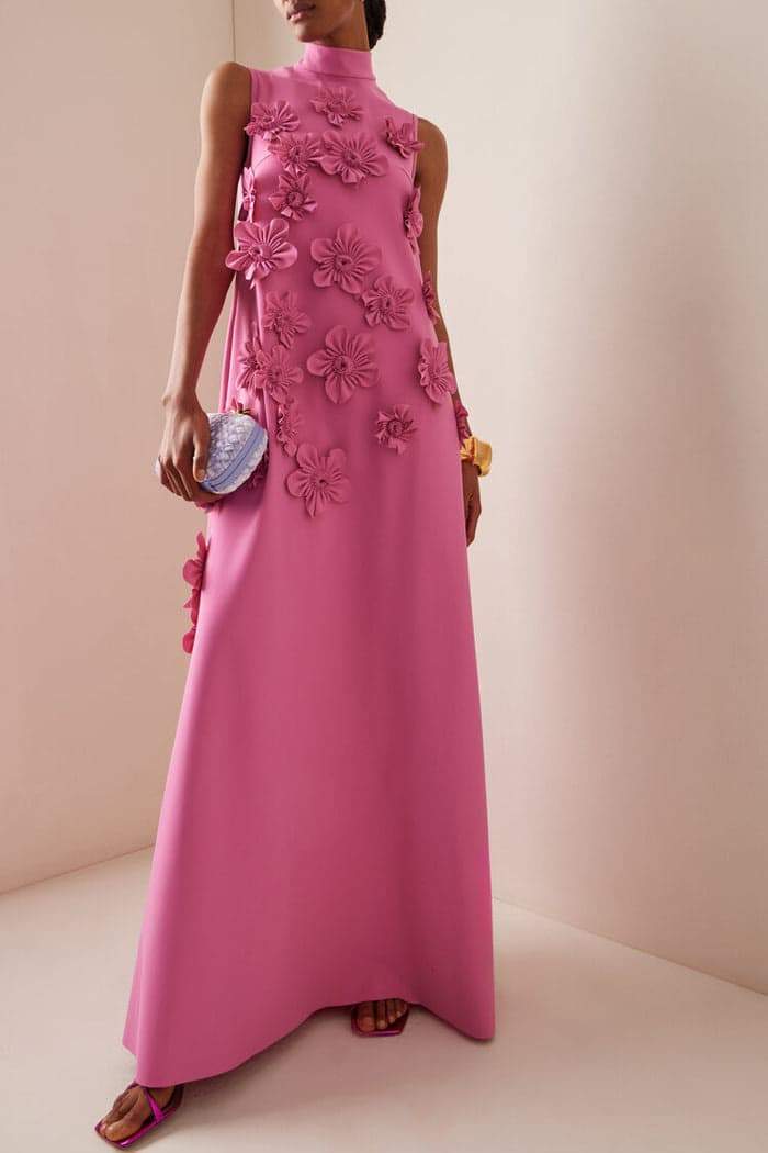 Women's Beautiful Flower Long Dress with Fitted Style - BritishElegance