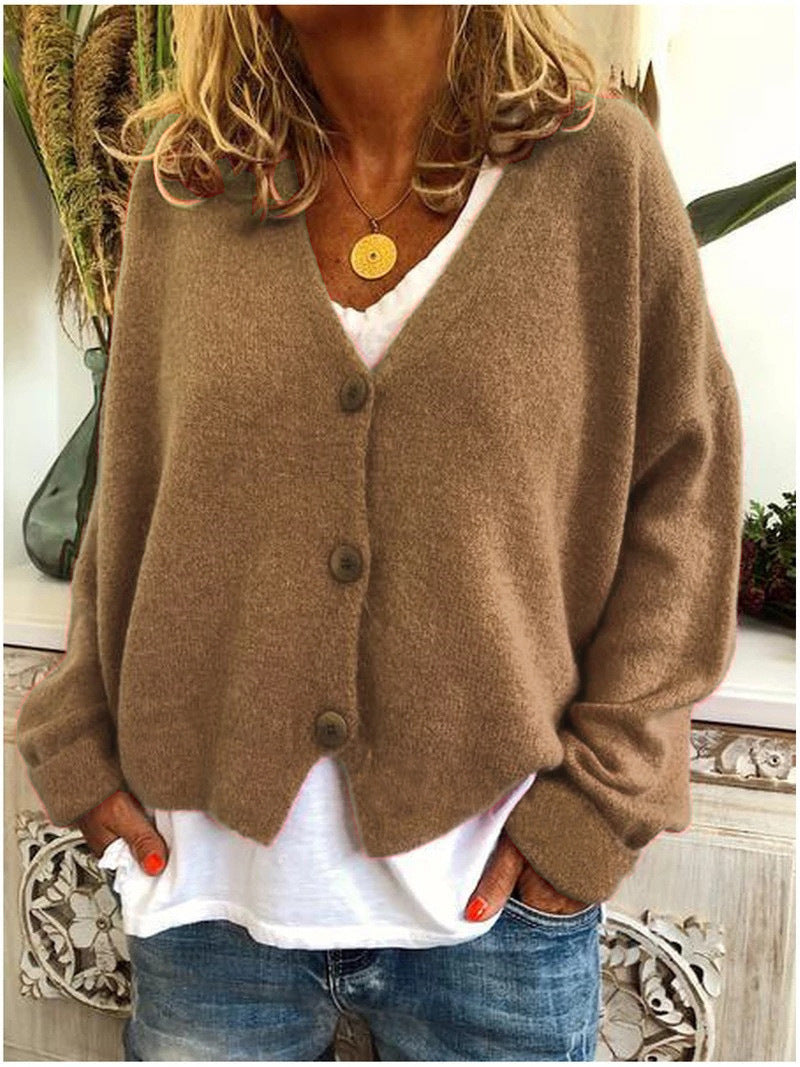 Warm Women's V-Neck Wool Cardigan Sweater