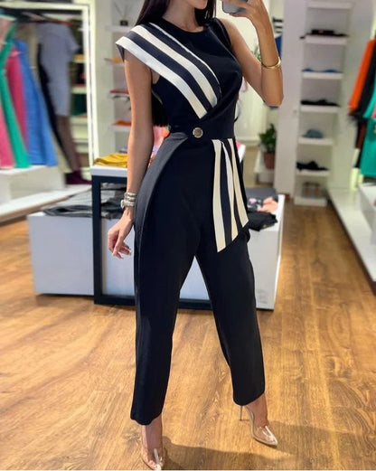 Chic Off Shoulder Stripe Summer Jumpsuit - BritishElegance