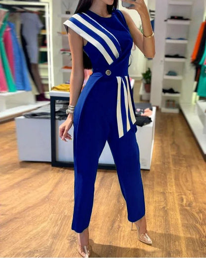 Chic Off Shoulder Stripe Summer Jumpsuit