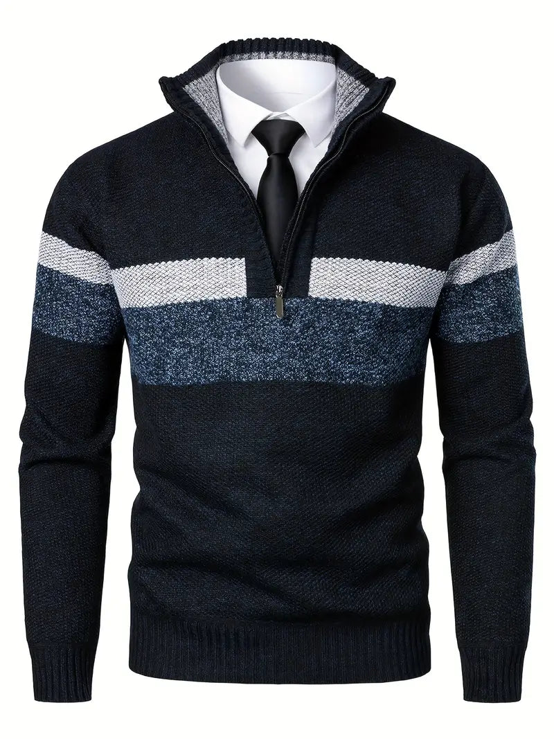 Classic Dark Blue Mens Quarter Zip Sweater - BritishElegance