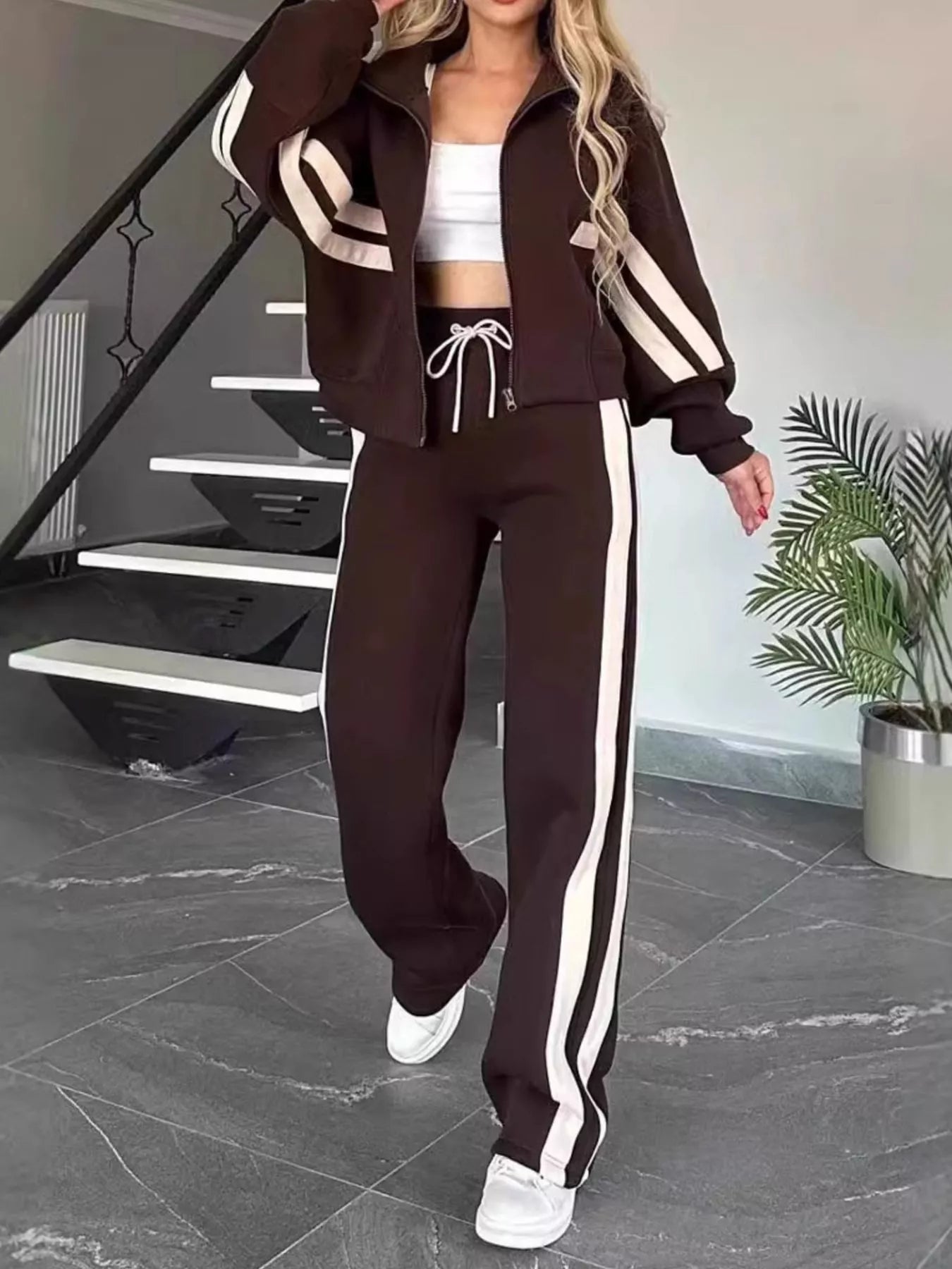 Bold Black and White Track Suit Plus Size Outfit