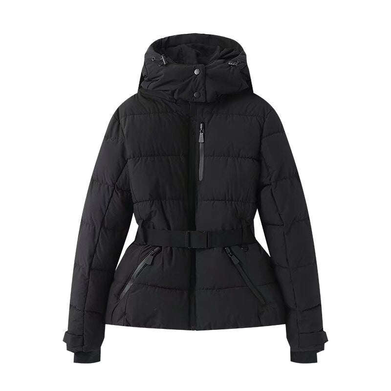 Fit Waist Padded Coat With Tie Belt