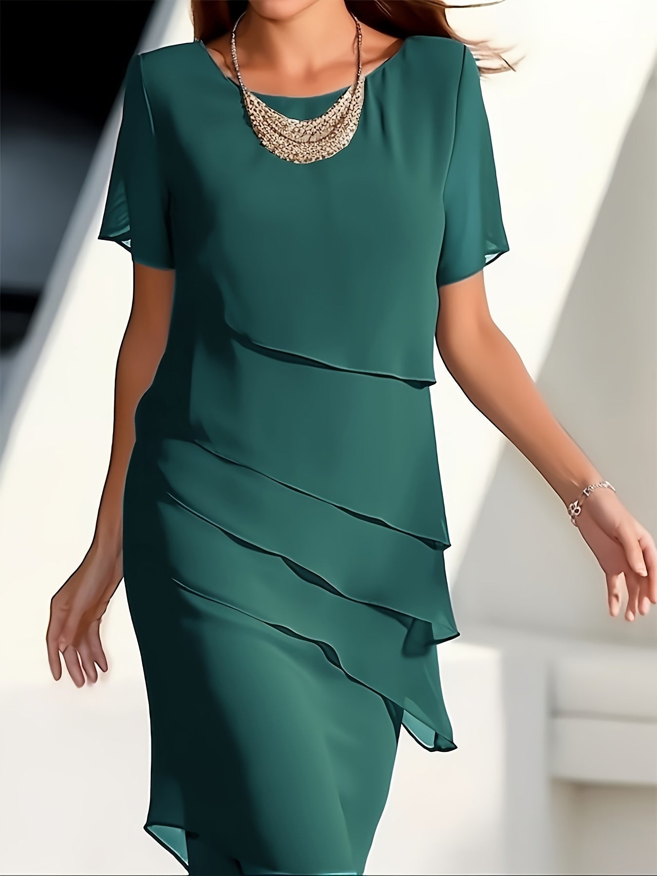 Women's Classic Ruffle Trim Short Sleeve Dress