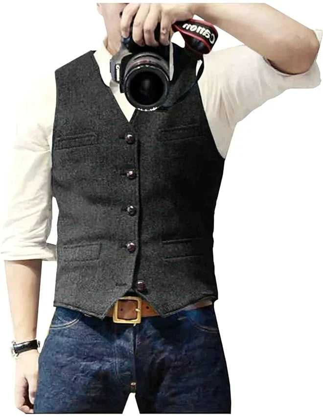 Denim Blazer Vest for Men, V-Neck