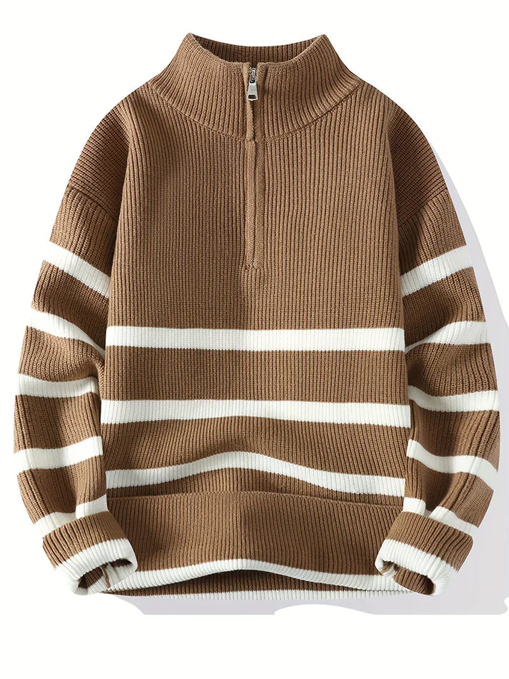 Warm Crew Neck Striped Winter Sweater