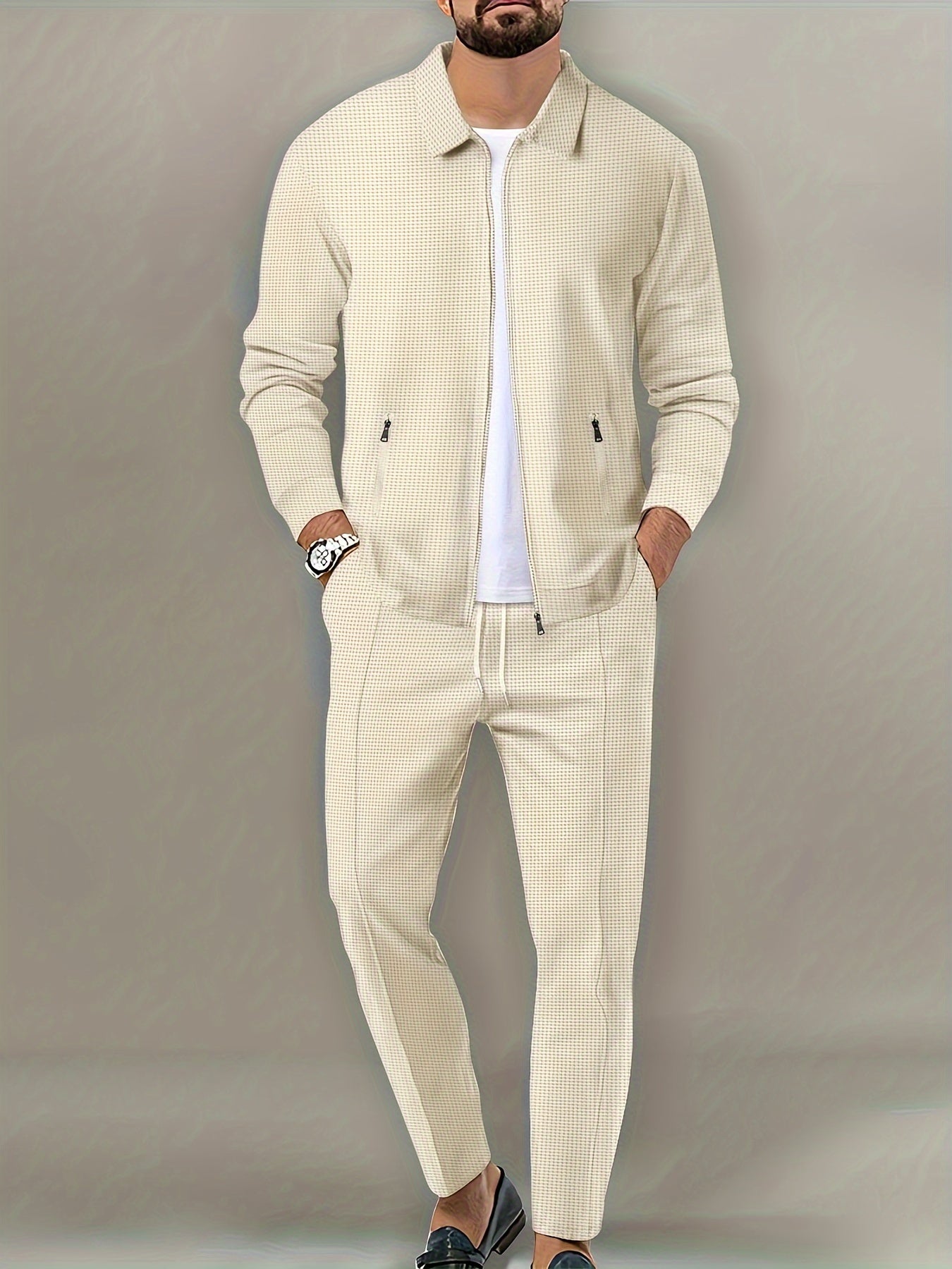 Comfortable Mens Full Zip Tracksuit Set with Collar