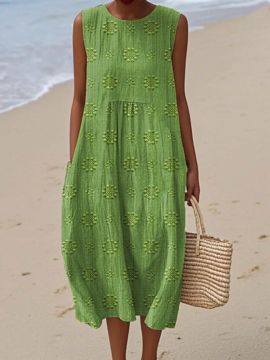 Aikaterini | Elegant Sleeveless Cotton Pocket Dress