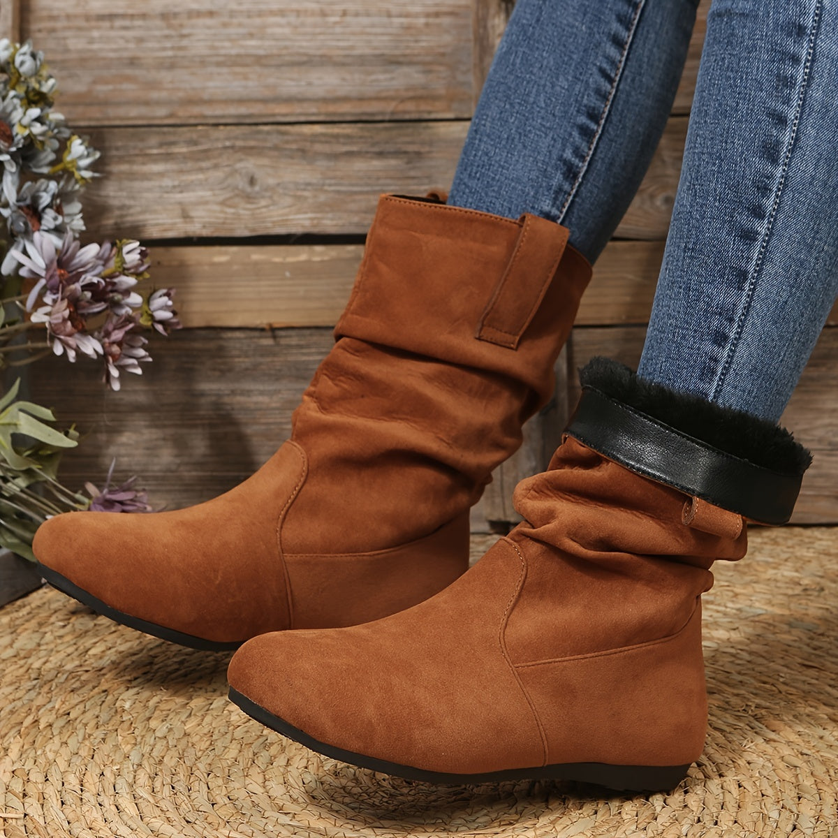 Comfortable Low Heel Suede Ankle Boots for Women