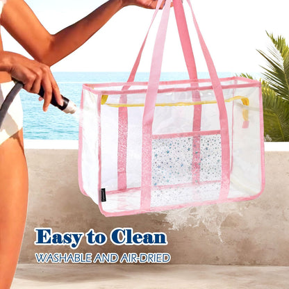 Buy 1, Get 1 FREE – Extra Large Clear Mesh Beach Tote with 8 Pockets – ClearWave
