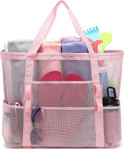 Buy 1, Get 1 FREE – Extra Large Clear Mesh Beach Tote with 8 Pockets – ClearWave