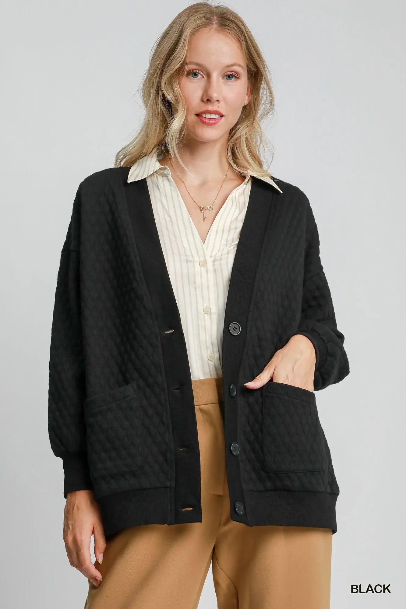 Patterned Knit Button Front Sweater - BritishElegance