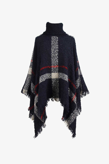 Chic Tassel Edge Boatneck Poncho Cape